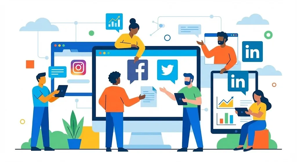 espacio de trabajo digital con redes sociales