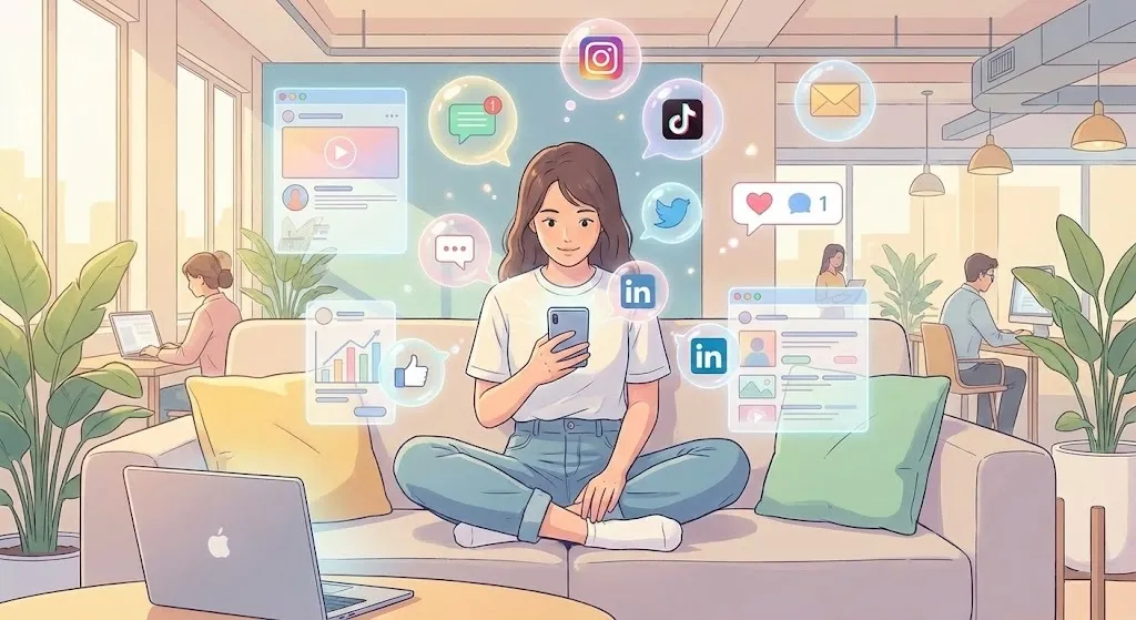 persona trabajando redes sociales en smartphone