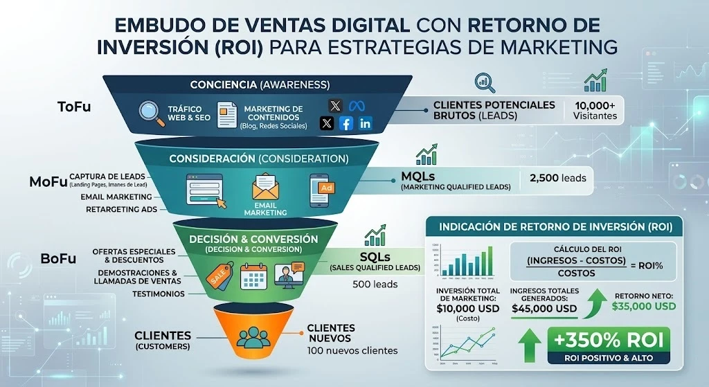 Embudo de ventas digital con ROI, Retorno de la Inversión